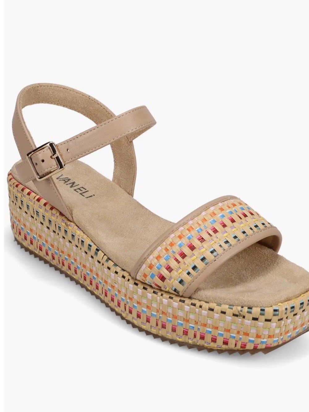 Vaneli Tan Platform Sandal with Multicolor Woven Detail